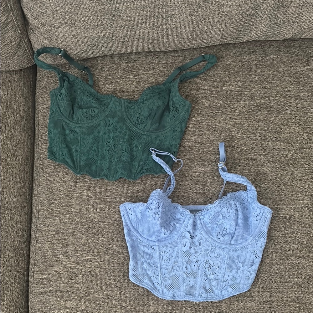 Green and Blue Lace Bustier Tops